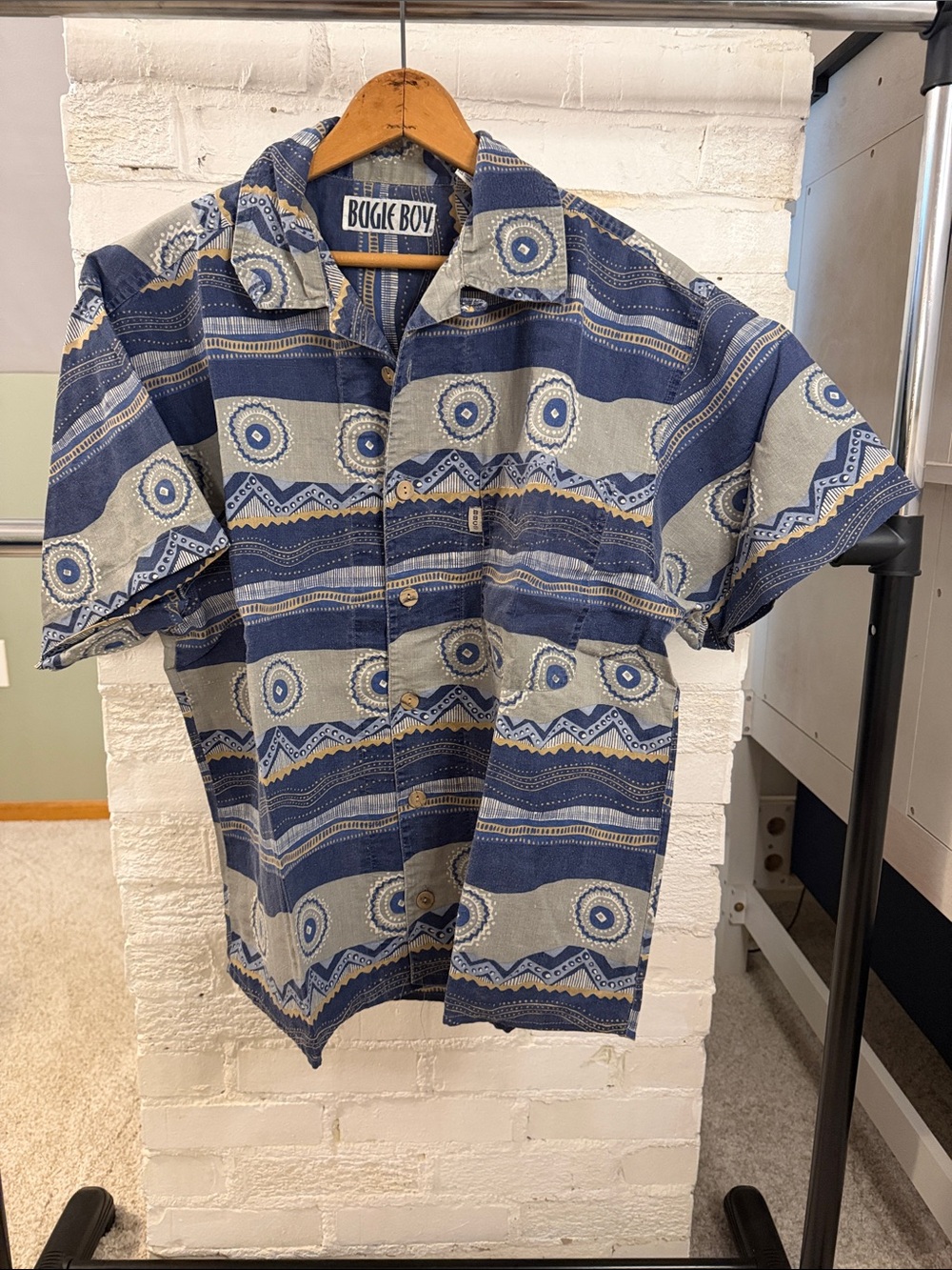 Bugle Boy Blue and Gray Patterned Short-Sleeve Button-Down